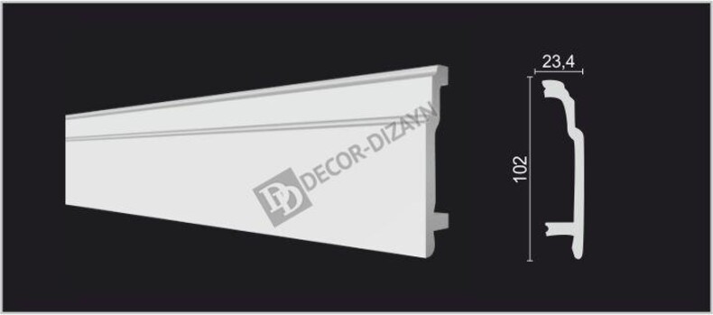 DD102  Decor Dizayn / Декор Дизайн плинтус напольный под покраску из дюрополимера  102х23